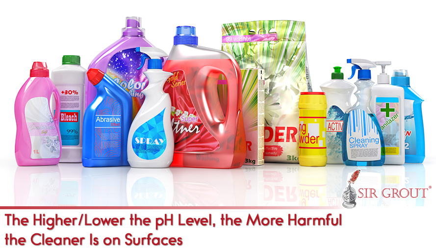 Various Corrosive Cleaners With pH Levels That Could Be Too High/Low and Harm the Grout