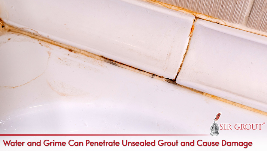 Closeup of Cracked Tile and Grout Because Water And Grime Penetrated the Unsealed Surface, Causing Damage