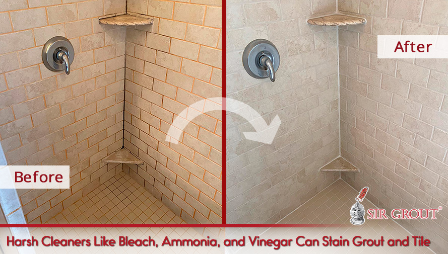 Harsh Cleaners Like Bleach, Ammonia, and Vinegar Can Stain Grout and Tile