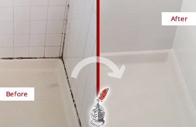 Sir Grout Caulked this Bathroom Shower to Prevent Water Damage Before and After Picture of a Bathroom Caulking Service