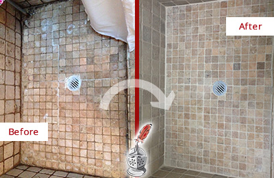 Before and After Picture of Shower Grout Cleaning and Sealing