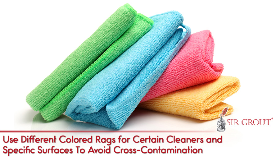 Set of Colored Rags Used on Certain Surfaces and With Specific Cleaners To Avoid Cross-Contamination