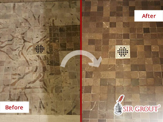 Prior to Sir Grout's Service, Vinegar Damaged This Marble Floor and Now It's Restored Looking New