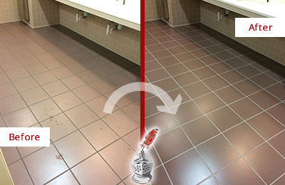 Before and After Picture of Dirty Office Restroom Tile Floor